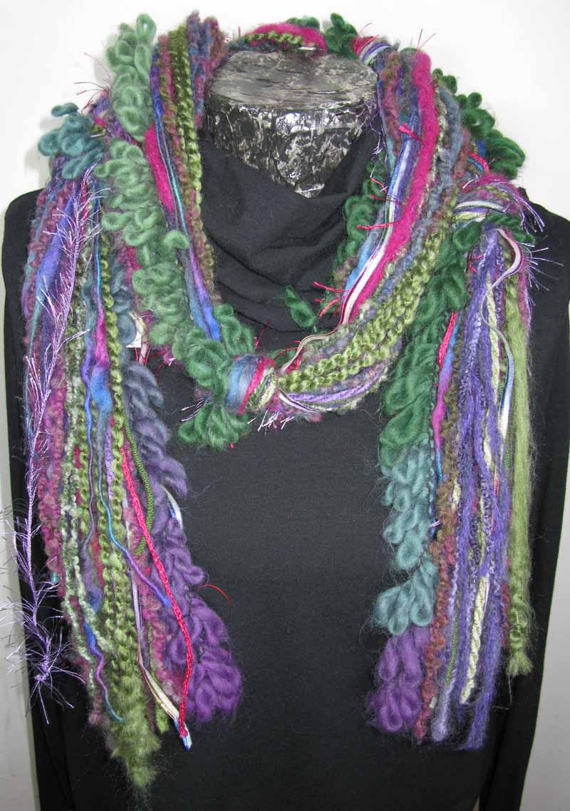 Knotted Fiber Scarf in Green Garden Flowers